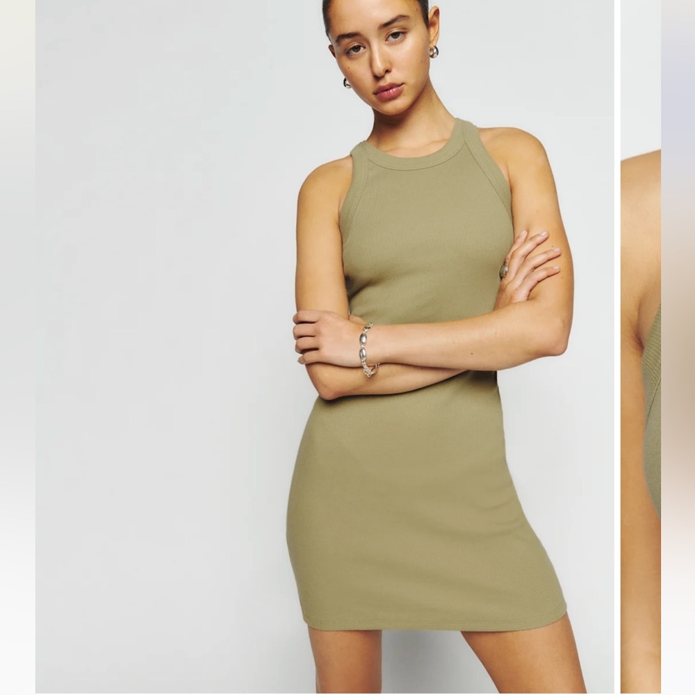 Reformation Loretta Knit Dress Olive Oil - Picture 2 of 3